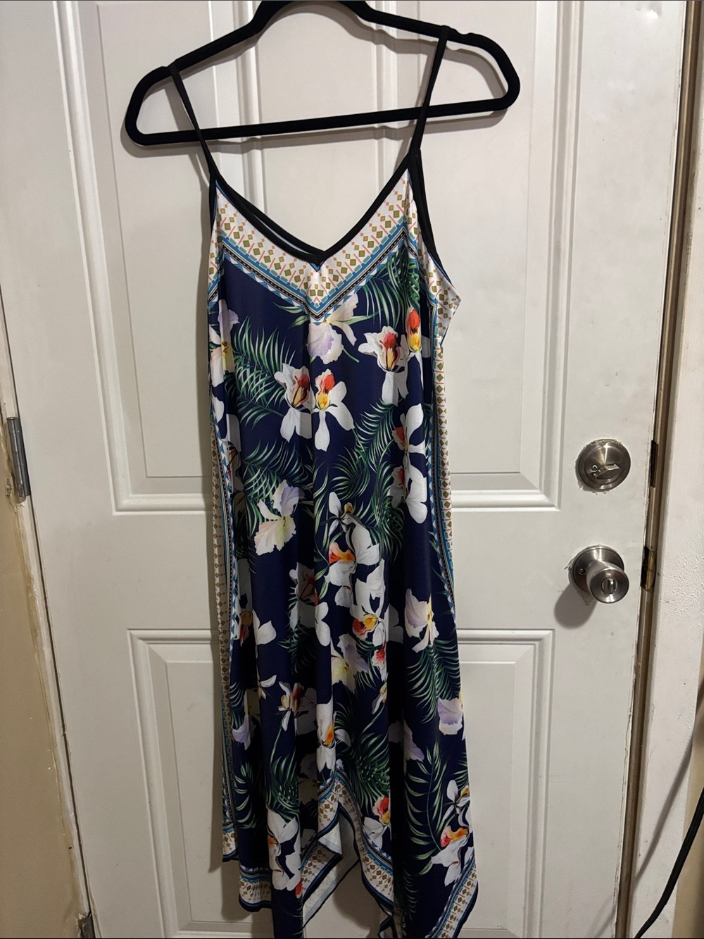 Navy Floral V-Neck Maxi Slip Dress